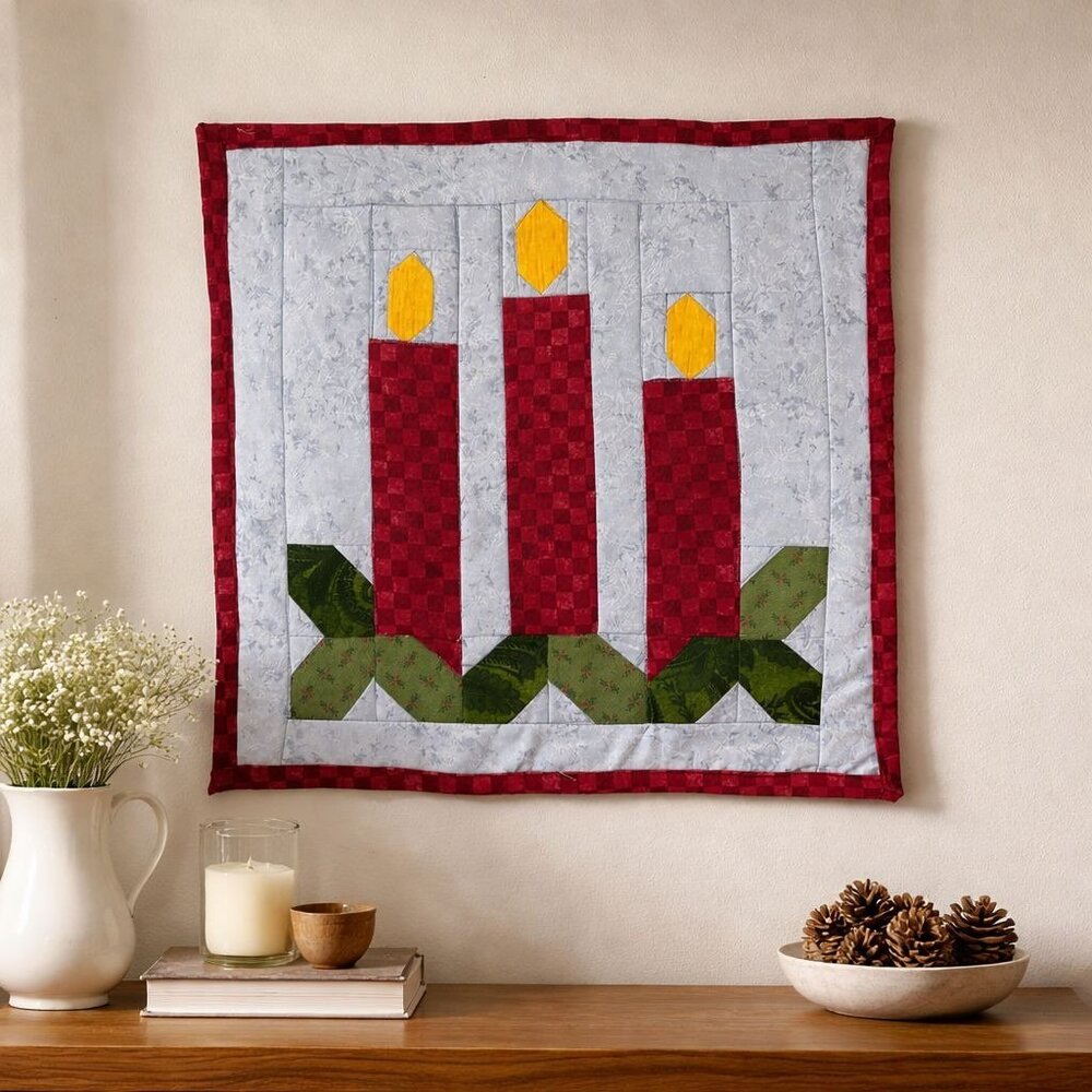 Handmade Advent Candle Quilt Wall Hanging 15x15 Christmas Table Topper